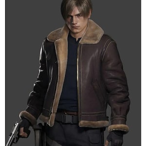 Handmade Leon Kennedy RE4 Leather Jacket | Men's B3 Bomber Jacket Cosplay Resident Evil image 1