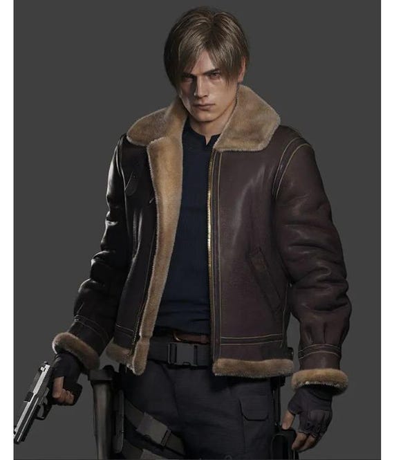 Handmade Leon Kennedy RE4 Leather Jacket | Men's B3 Bomber Jacket Cosplay Resident Evil