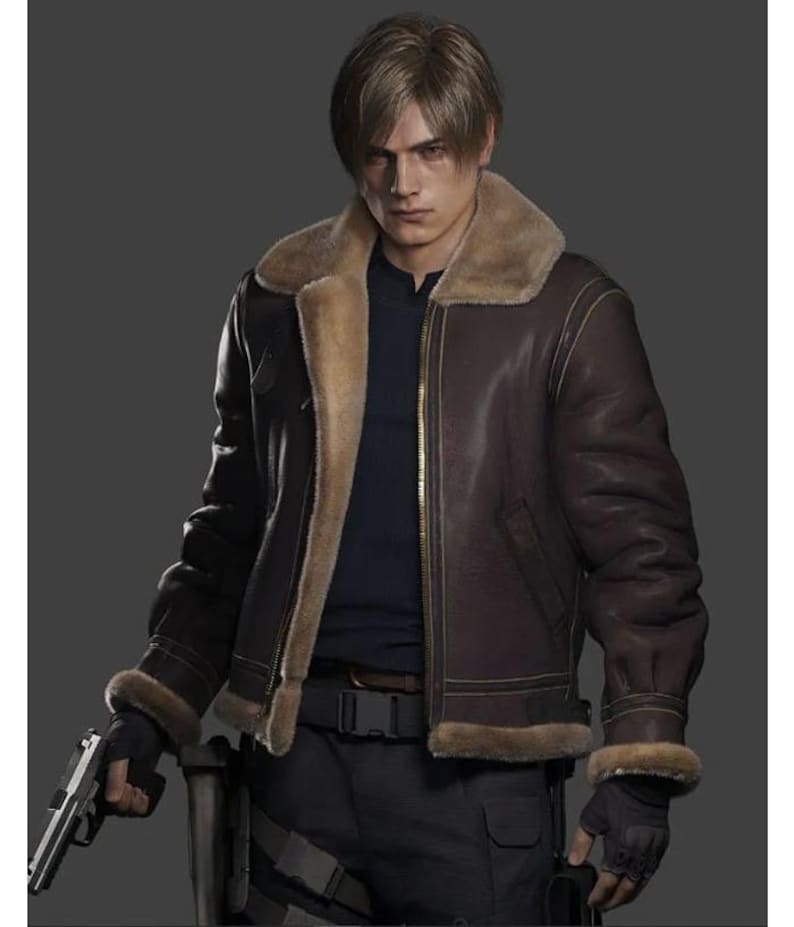 Handmade Leon Kennedy RE4 Leather Jacket | Men's B3 Bomber Jacket Cosplay Resident Evil image 1