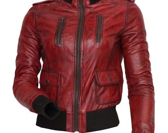 Red Women's Lambskin Leather Jacket Ladies Jacket Biker Motorcycle