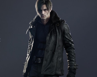 Handmade Resident Evil 9: Requiem Leon Scott Kennedy Black Leather Jacket - RE9 Cosplay Costume