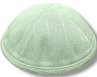 Linen Kippah Yarmulke, Sage Green