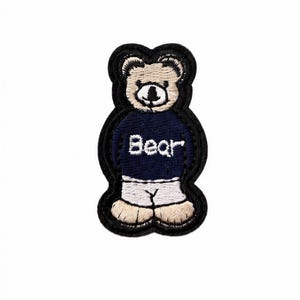 Teddy Bear Iron On, Sporty Sweater Embroidered Patch | Embroidery Applique | 2in Tall, Navy Or Red