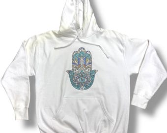 Rhinestone Hamsa Hand Hoodie • Boho Spiritual Protection Sweatshirt
