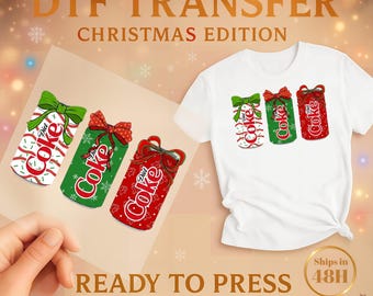 Diet Coke Weihnacht-DTF-Transferfolie für Getränkedosen mit Schleifen