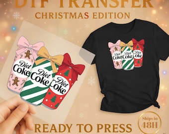 Diet Coke Christmas Bow Trio DTF Transfer - Ready to Press