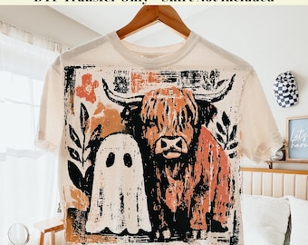 Fall Highland Cow Ghost DTF Transfer - Ready to Press