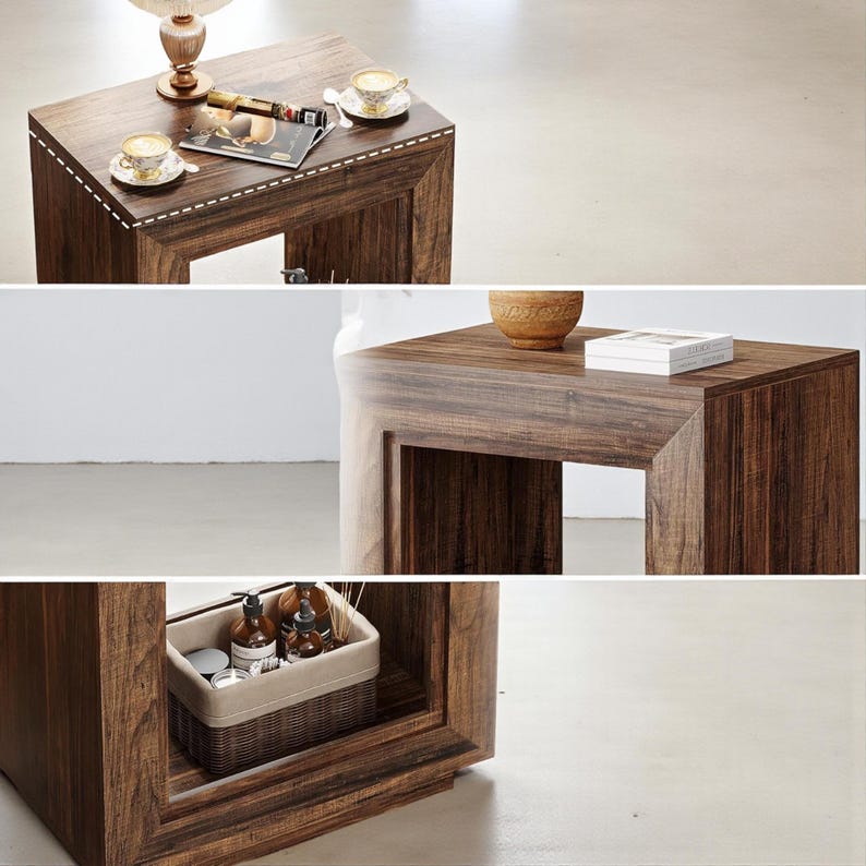 Photo inspiration: Rustic Wood Square End Table Farmhouse Side Table With Storage Photo Inspiration