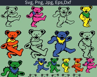 Grateful Dead Dancing Bears SVG Bundle, Clipart (Digital Download)