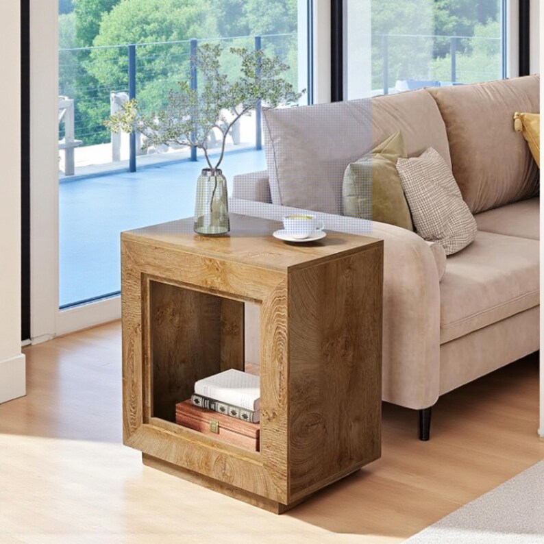 Rustic Wood Square End Table, Farmhouse Side Table With Storage Shelf ...