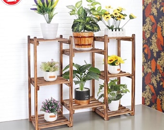 8-Tier Wooden Plant Stand, Indoor/Outdoor Display Shelf