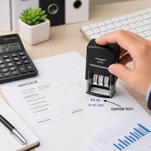 Custom Office Date Stamp, Self Inking Business Stamp, Durable Portable Tool for Fast Document Processing & Organization