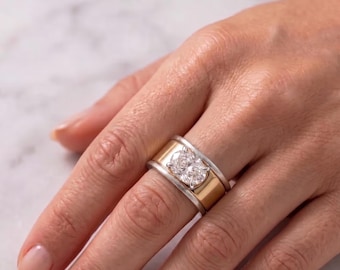 1CT Oval Moissanite Oura Band Cover,  Gold Plated Sterling Silver Stackable Ring, Minimal Smart Ring Guard, Gift for Her, Travelling Band.