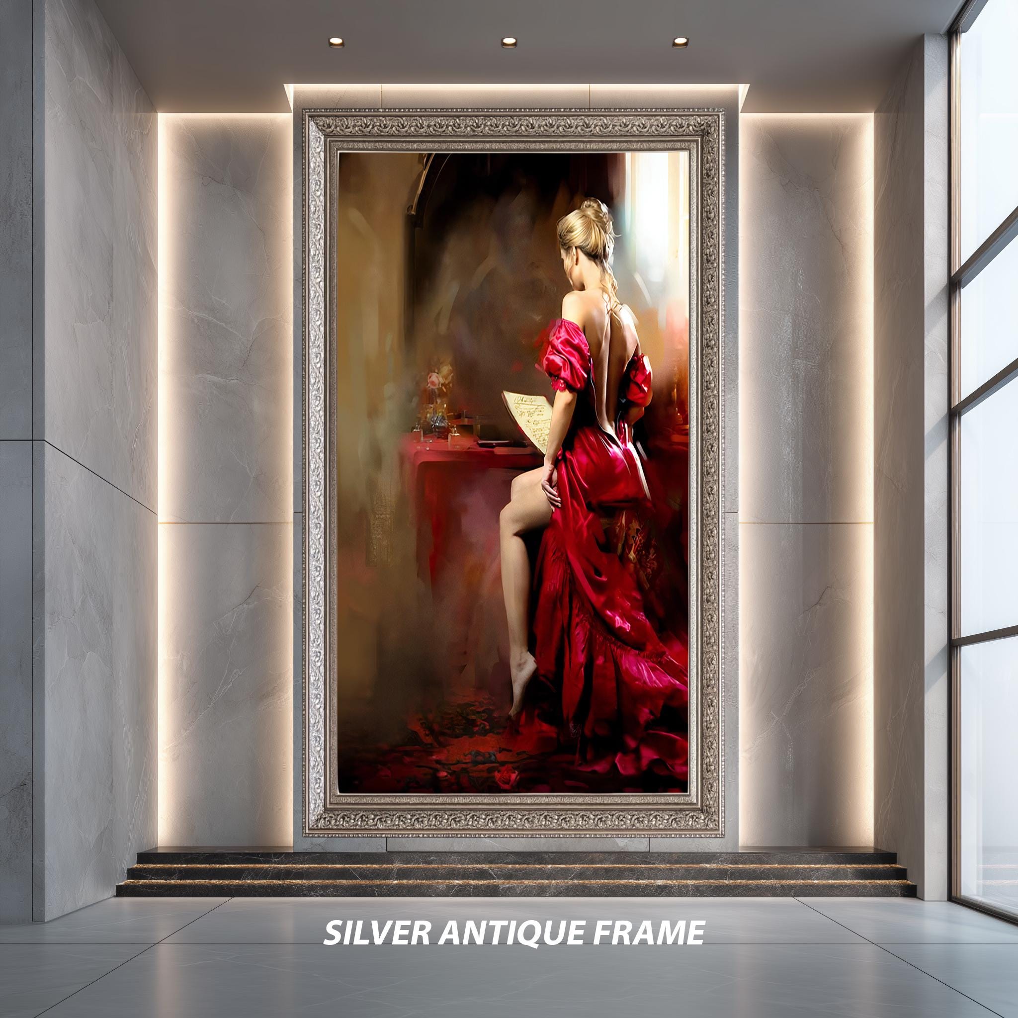 Elegant Lady in Red Dress Wall Art Print, Romantic Woman Print Poster ...