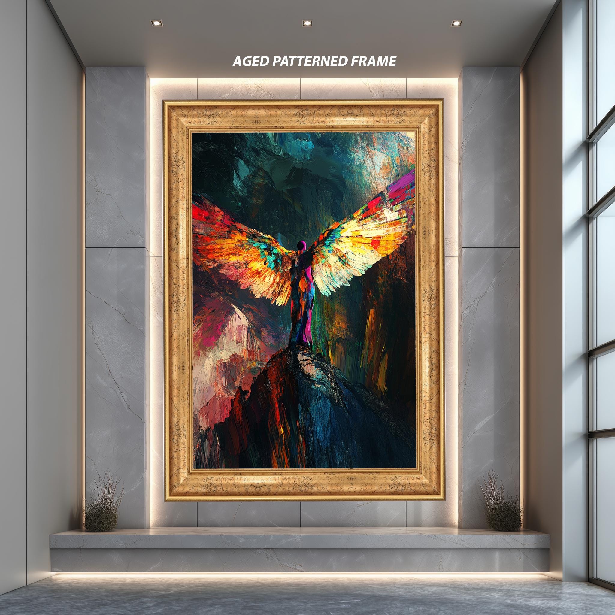 Abstract Angel Wings Wall Art Print, Colorful Fantasy Figure Poster ...