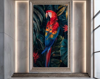 Tropischer Papagei Wand Kunst Druck, bunter Ara Vogel Poster, Dschungel Tier Kunstwerk für Exotisches Boho oder Natur Inspiriertes Wohn Dekor