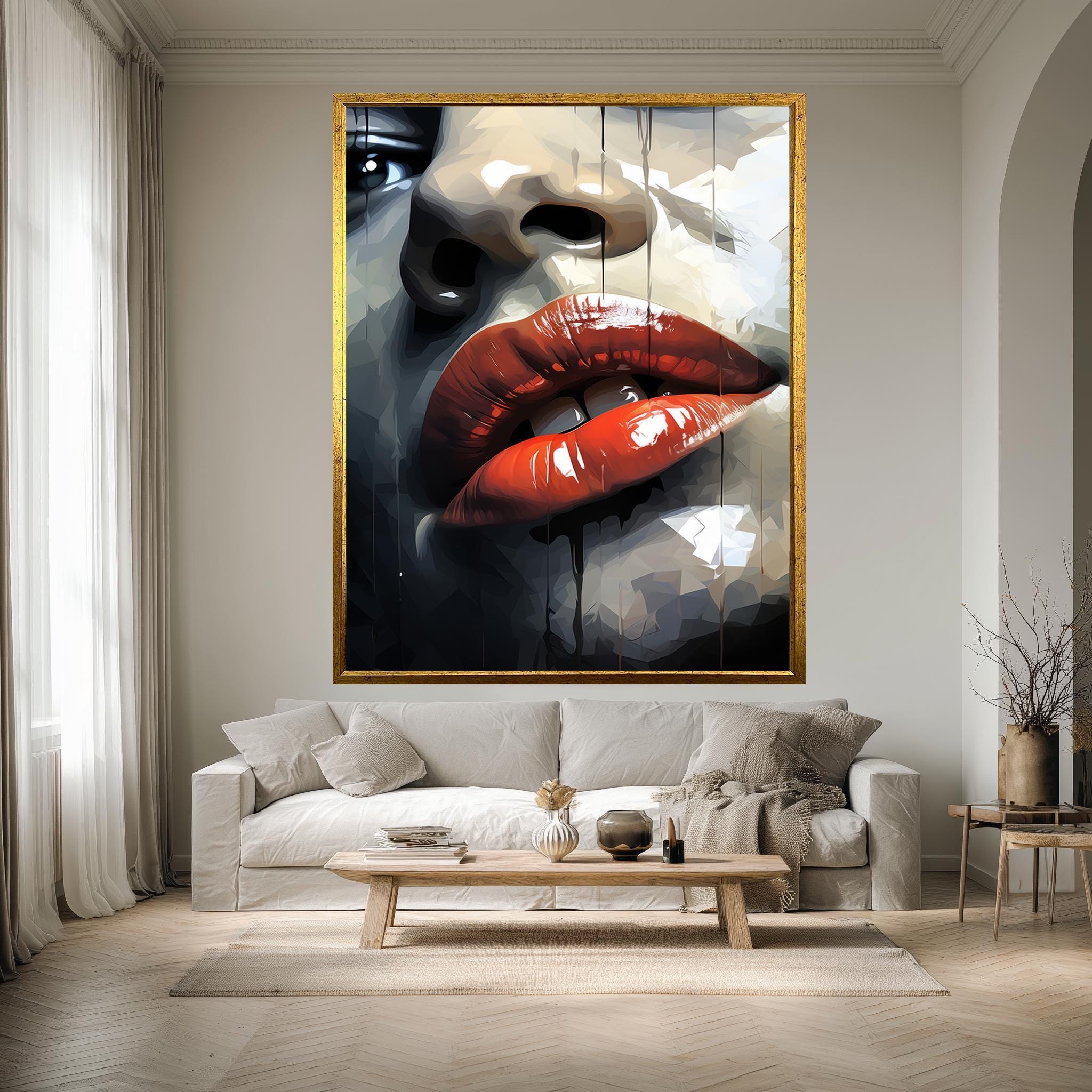 Red Lips Wall Art Print, Bold Pop Art Face Poster, Modern Abstract ...