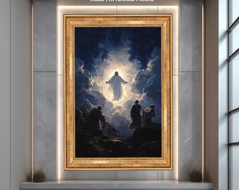Lienzo decorativo de la Ascensión de Jesús, obra de arte espiritual y dramática de la resurrección de Cristo, impresión religiosa cristiana en lienzo, regalo de decoración de fe celestial