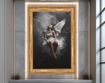 Impression d'art mural ange déchu, affiche spirituelle émotionnelle, oeuvre d'art divine White Wings, impression d'inspiration mystique, décoration d'intérieur