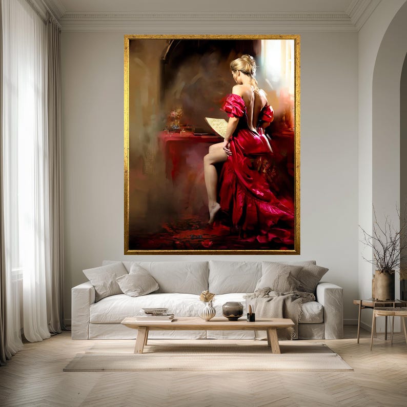 Elegant Lady in Red Dress Wall Art Print, Romantic Woman Print Poster ...