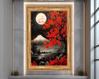 Japanese Red Maple Tree Scenery Art, Red Maple Tree Canvas, Full
