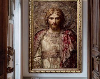 Jesus Christus religiöse Ikone Leinwand Wandkunst | byzantinischen Stil christlichen Kunstwerk | Heiliges katholisches Dekor für Gebetsraum oder Zuhause