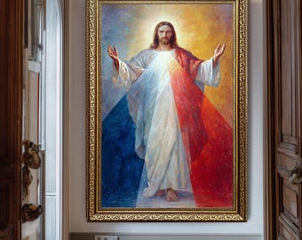 Divine Mercy Jesus Poster Catholic Religious Art Canvas Print Sacred Heart Wall Decor Christian Spiritual Gift for Prayer Room