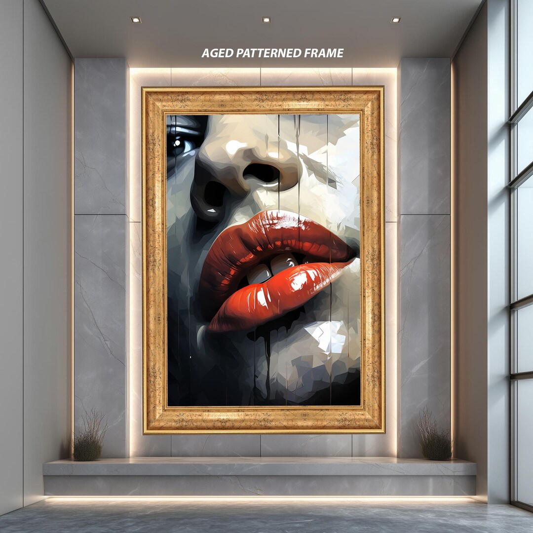 Red Lips Wall Art Print, Bold Pop Art Face Poster, Modern Abstract ...
