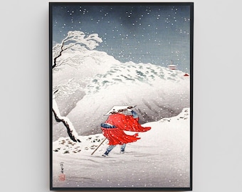 伊藤深水作「吹雪」日本美術版画、木版画、ジクレー、版画、美術
