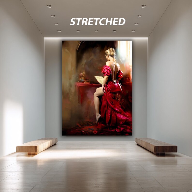 Elegant Lady in Red Dress Wall Art Print, Romantic Woman Print Poster ...