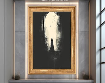Lámina decorativa de pared con silueta gótica oscura, póster misterioso a la luz de la luna, obra de arte fantástica con figuras de sombras, decoración de terror para el hogar.