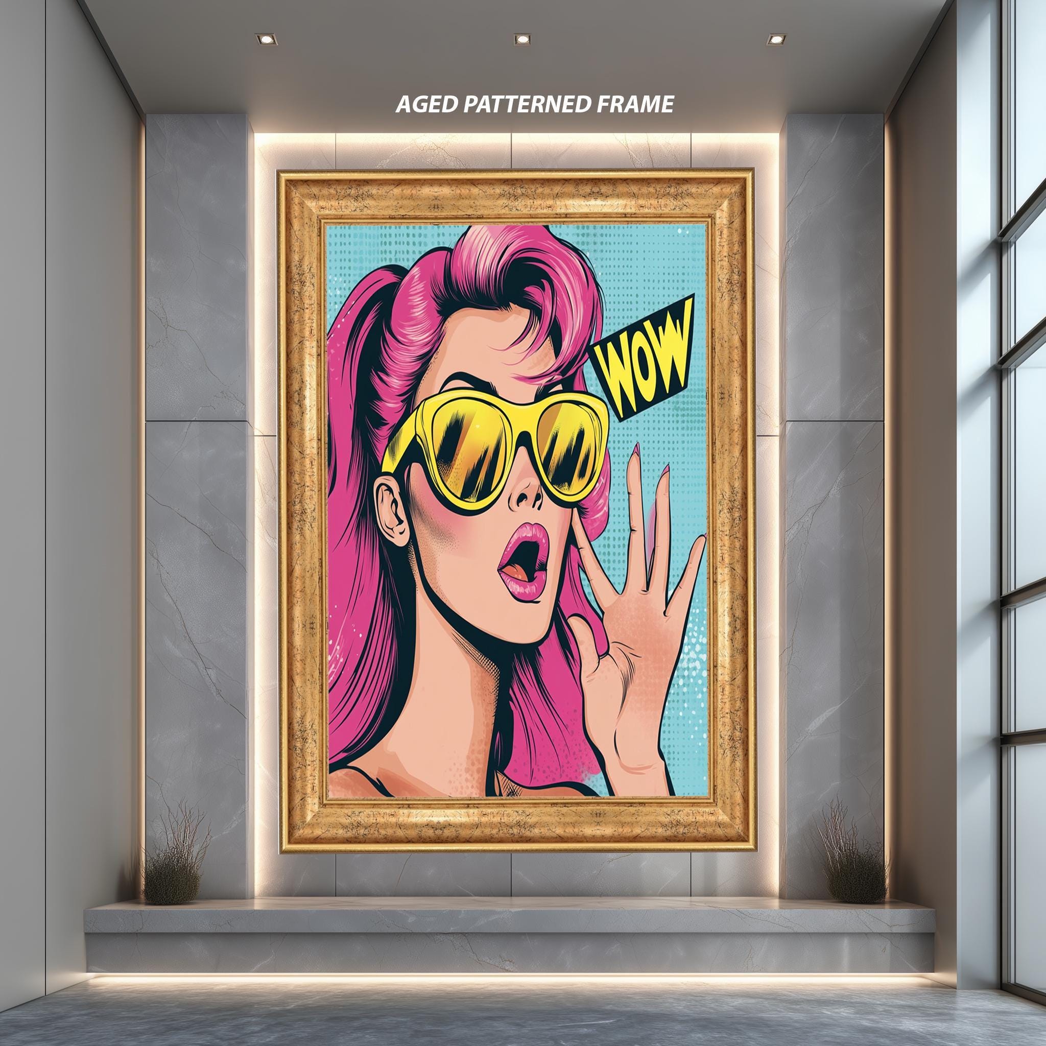 Wow Girl Pop Art Canvas Wall Art, Retro Comic Style Woman Print