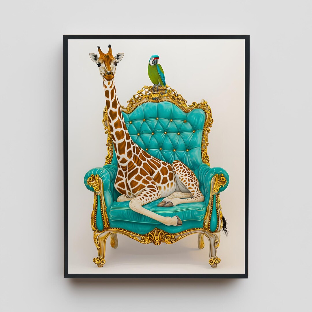 Surreal Giraffe on Royal Chair Canvas Wall Art, Whimsical Animal ...