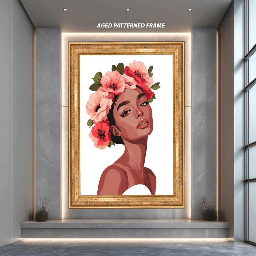 Floral Woman Portrait Canvas Art Print, Modern Feminine Wall Art ...