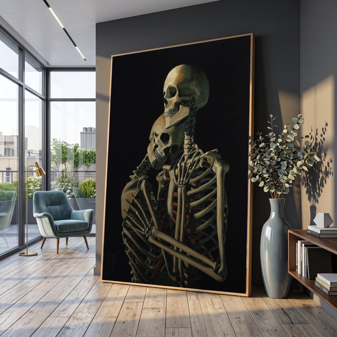 Embrace of Skeletons Canvas, Gothic Wall Art, Romantic Dark Theme ...