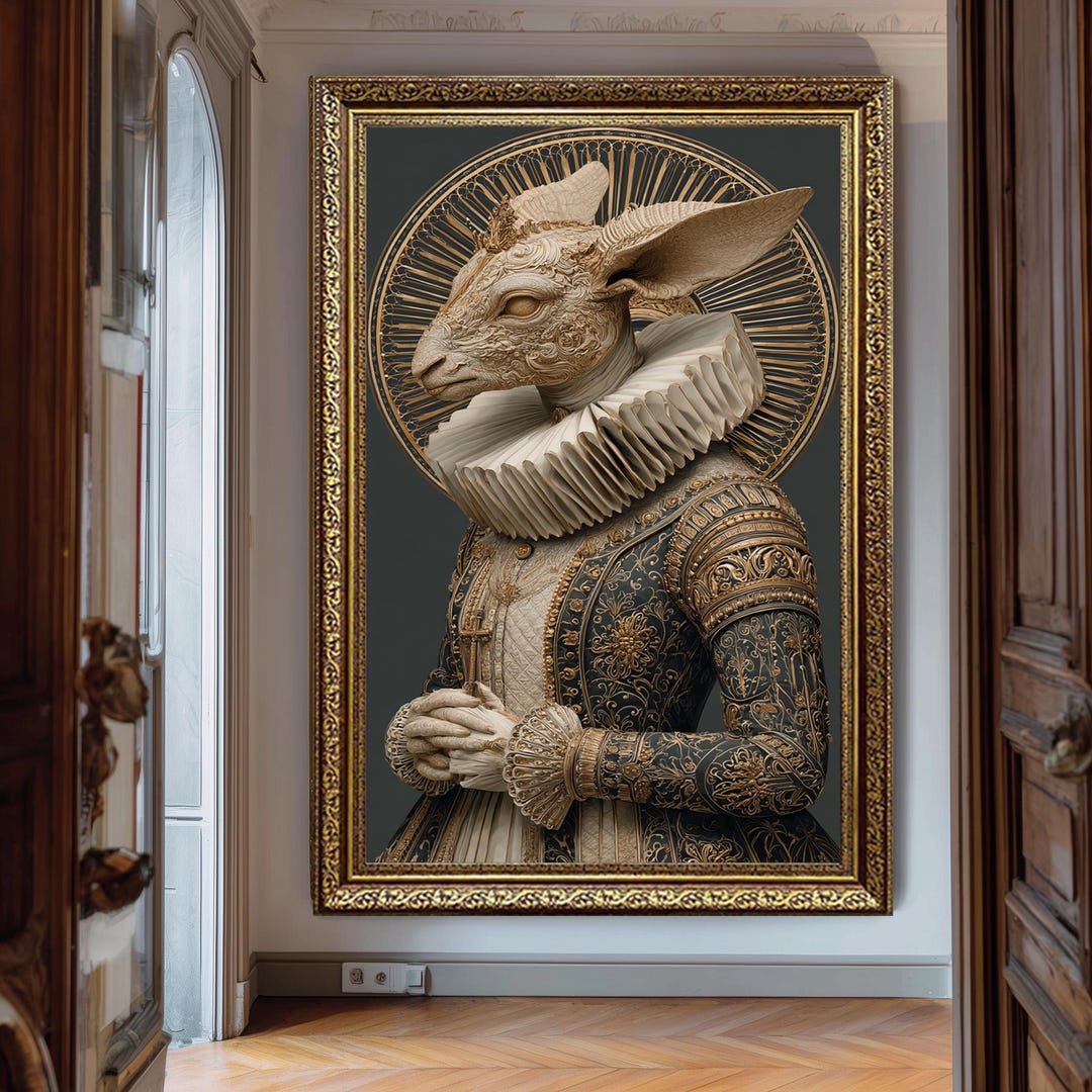 Holy Rabbit Art Royal Sacred Rabbit Art Print Baroque Fantasy Animal Portrait Gothic ...