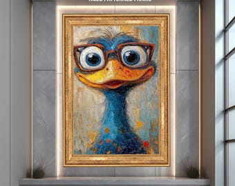 Funny Bird Wall Art Print, Colorful Animal with Glasses Poster, Quirky Modern Pop Art Print, Whimsical Cartoon Style Home Decor