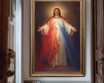 Divine Mercy Jesus Art Print Catholic Sacred Heart Wall Decor Religious Spiritual Poster Christian Home Prayer Room Canvas Art