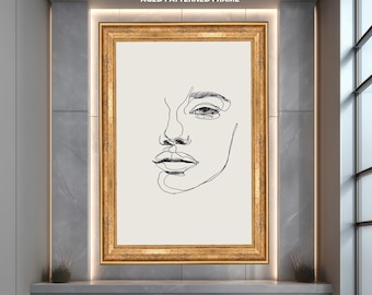 One Line Abstract Face Drawing Wall Art – Minimal Modern Line Art Print of Woman’s Face, Black and White Poster for Home Decor