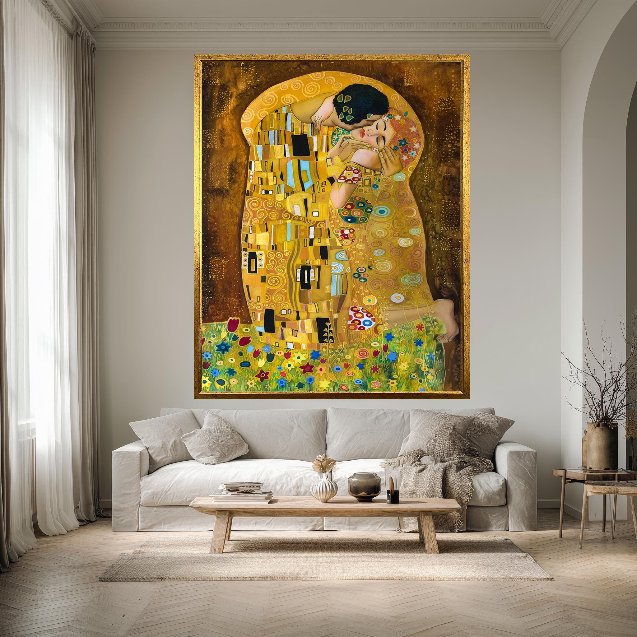 Romantic Kiss Wall Art Print, Gustav Klimt Inspired Painting Poster ...