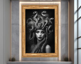 Medusa Wand Kunst Druck, Mythologische Schlangen Haar Frau Poster, Dark Fantasy Gothic Kunstwerk, Griechisch Mythos Göttin Dekor für Zuhause