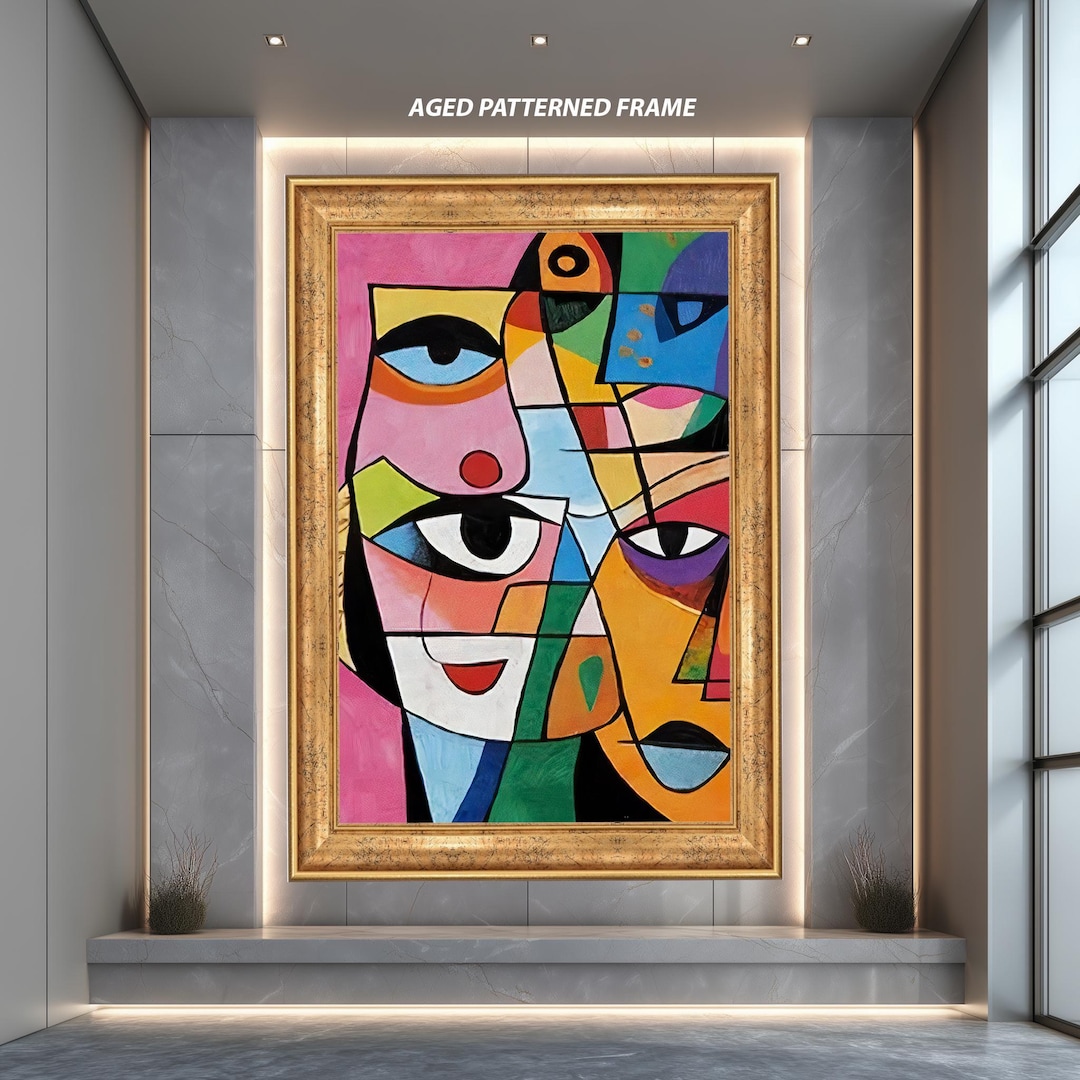 Colorful Cubist Portrait Canvas Print, Abstract Geometric Face Wall Art ...