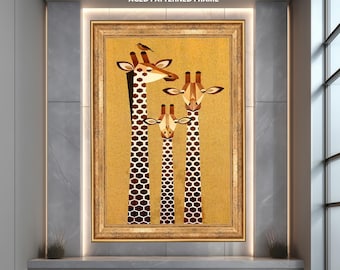 Modern Giraffe Wall Art Print, Abstract Animal Family Illustration, Safari Nursery Decor, Mid Century Jungle Artwork for Home