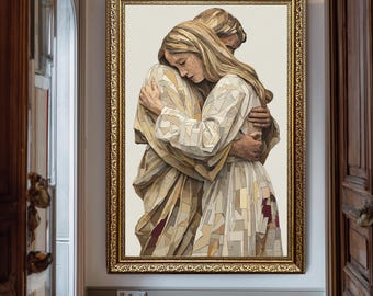 Lienzo con la imagen de Jesús abrazando a una mujer. Arte cristiano en mosaico. Impresión espiritual para pared. Póster religioso sobre el perdón, el amor y la gracia.
