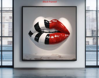 Gran escultura de pared de labios estilo Pop Art en rojo, negro y blanco. Arte mural moderno en 3D. Decoración de labios contemporánea. Pieza llamativa para el hogar y la oficina.