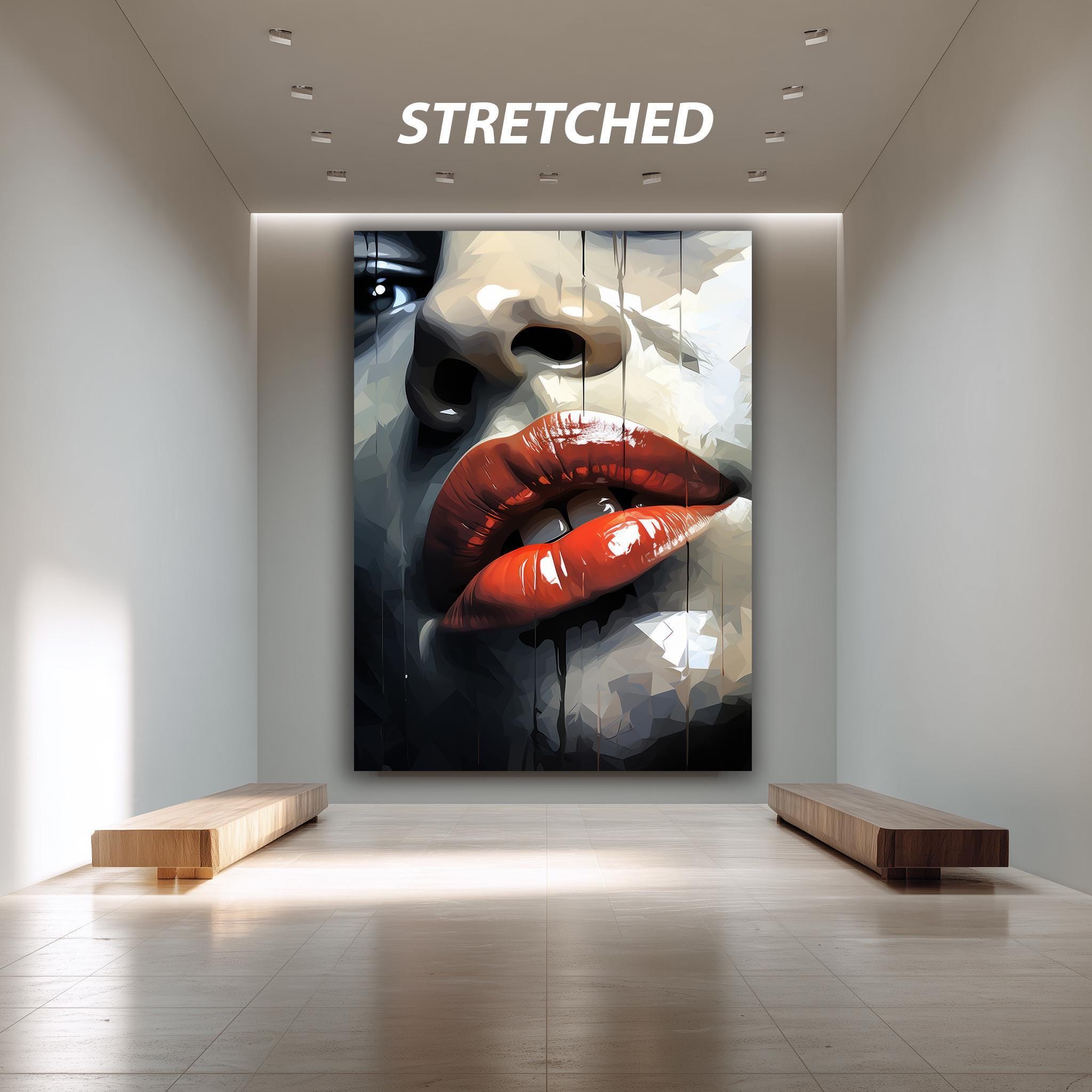 Red Lips Wall Art Print, Bold Pop Art Face Poster, Modern Abstract ...
