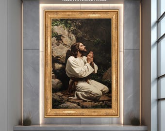 Jesus betende Wand-Kunst-Druck, christliches Glaubens-Plakat, spirituelles religiöses Kunstwerk, heiliges Gebet-Druck für Haus- und Kirchendekor