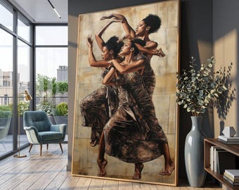 Graceful Contemporary Dance Movement, Black Woman Ballet Canvas, Elegant Poses Wall Art, Modern Dance Expression, Home Decor Canvas