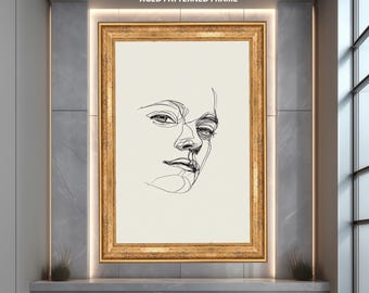 Expressive Abstract Face Drawing in Continuous Line Style – Minimal Black Line Art Print, Modern Portrait Poster for Stylish Home Decor