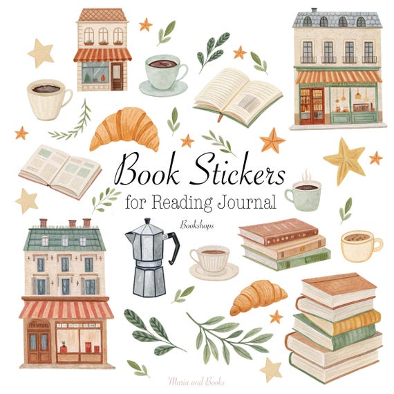 Paris Cafe Book Lover Digital Stickers: Cozy Journaling (PNG)